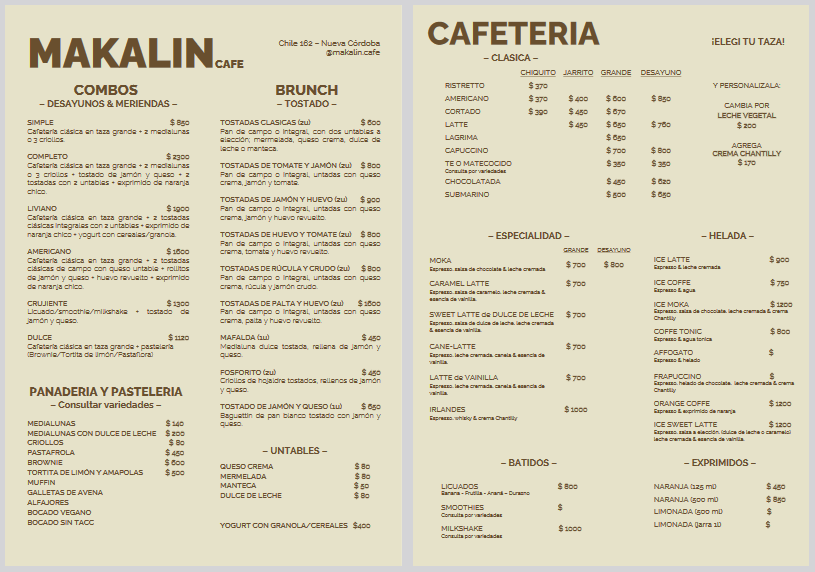 carta de cafeteria